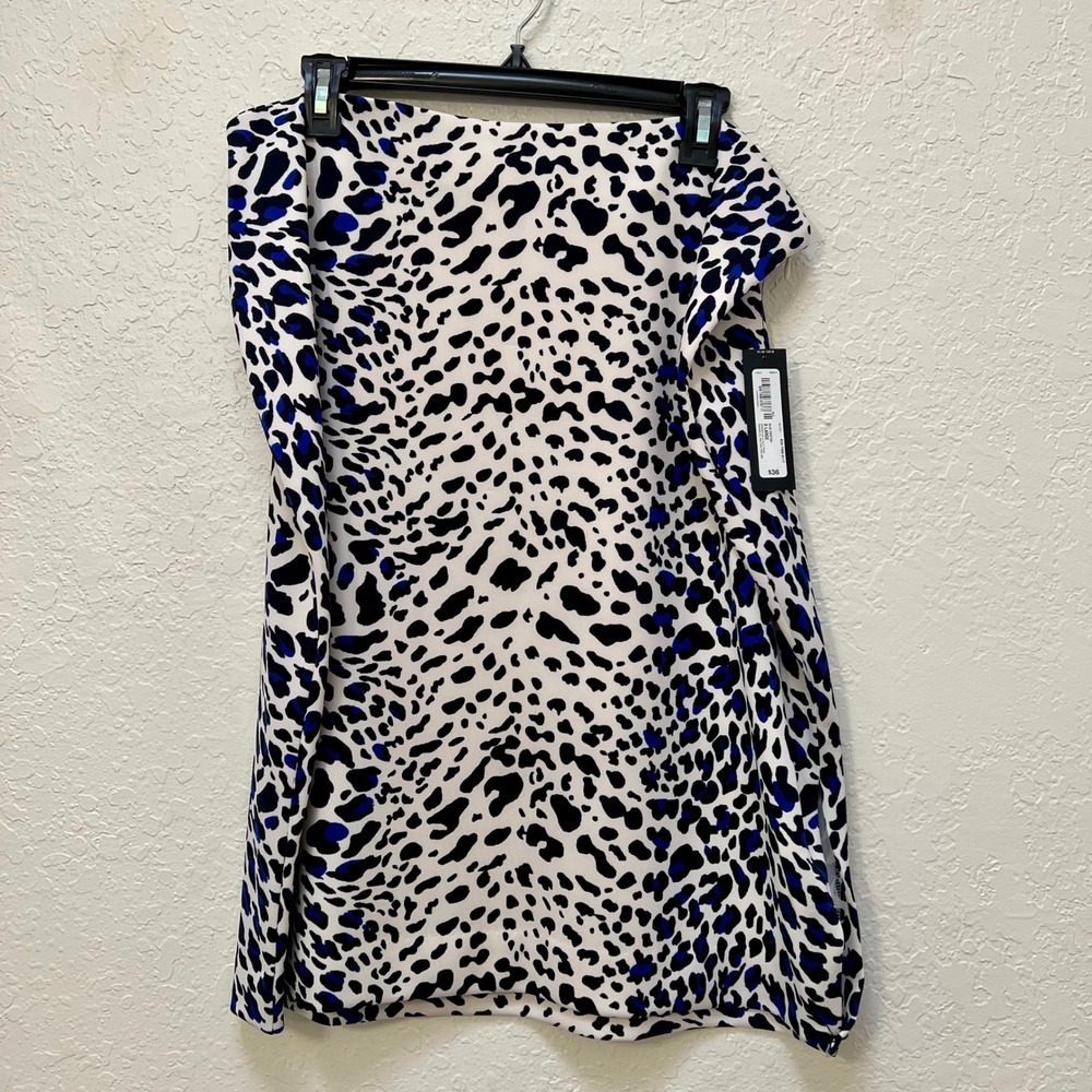 Worthington Blue Black‎ White Leopard Print Pencil Skirt Stretch Side Zip NWT